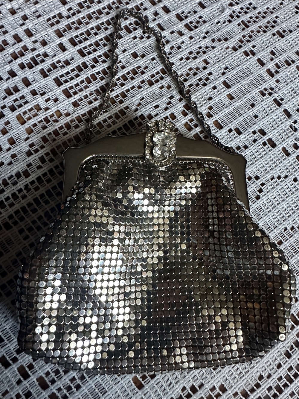Whiting &Davis Bag Silver Sequin Evening Chain Bag
Made in USA